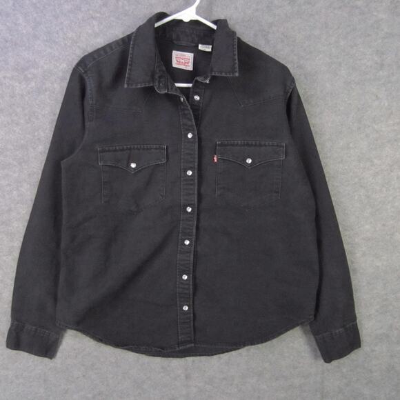 Levi's Western Shirt Mens Large Long Sleeve Black Snap Front Pearl Snap Red Tab - Picture 1 of 8